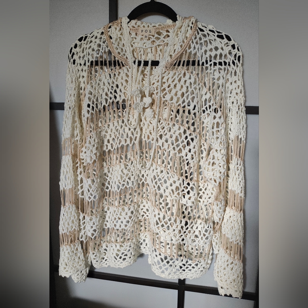 POL Cream and Tan Crochet Sweater